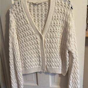 Vince Cream Open-Knit V-Neck Cardigan